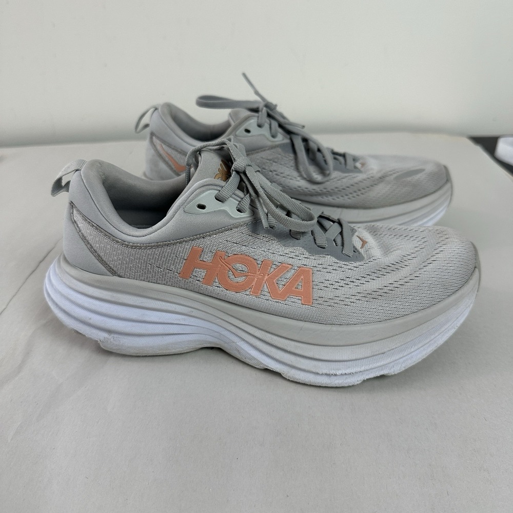 Womens Hoka One One Bondi 8 Harbor Mist Lunar Rock Running Shoes sz 7.5B